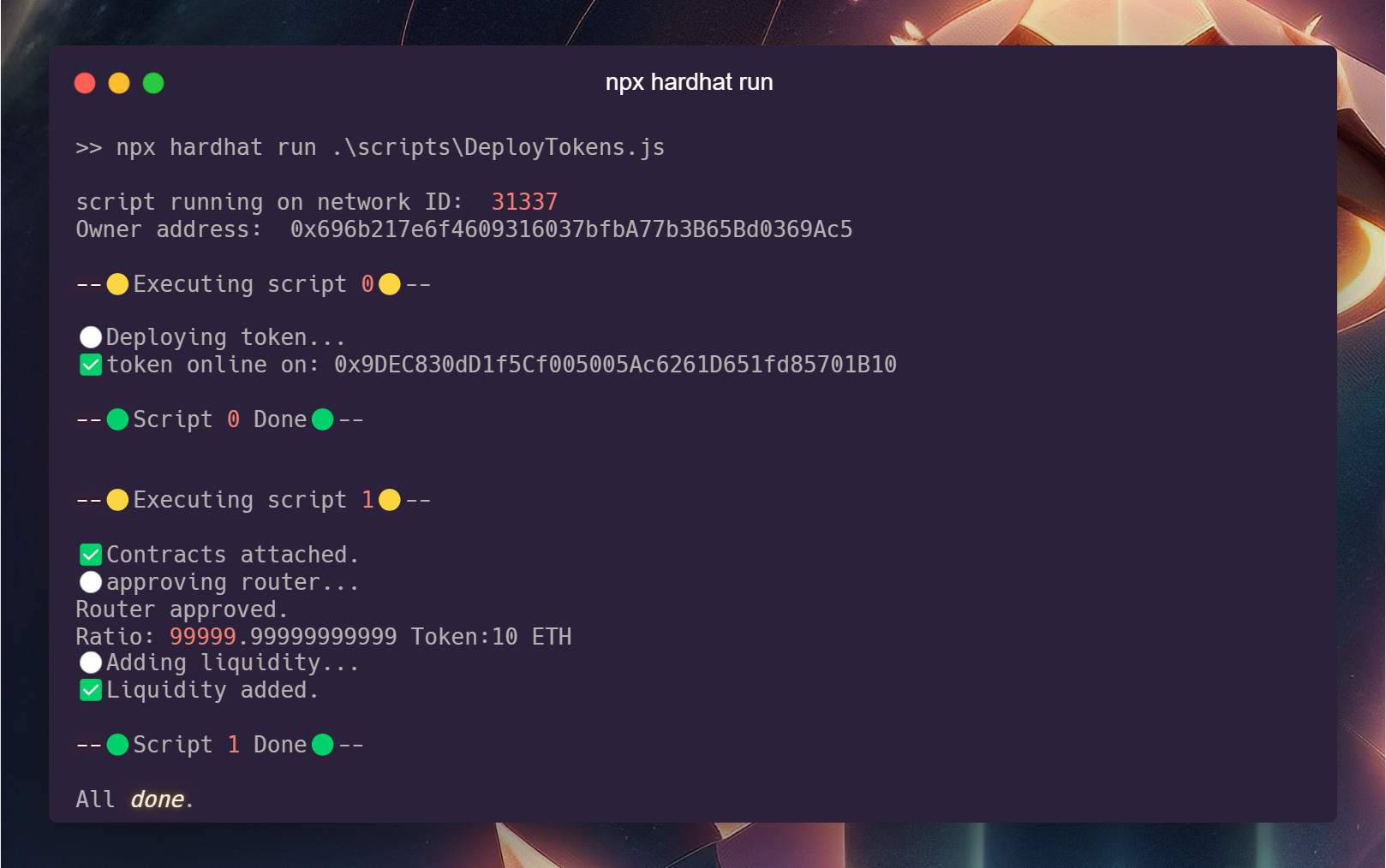 hardhat run script results
